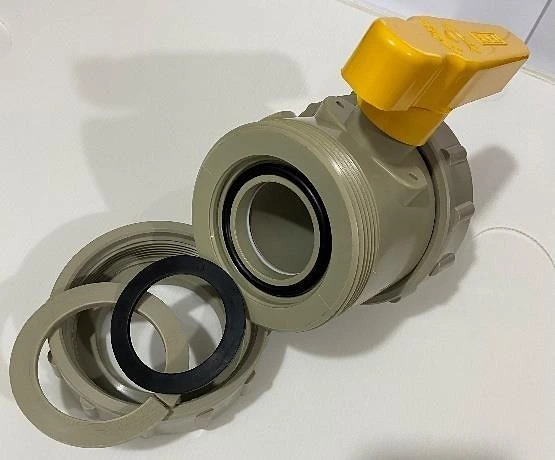 Válvula esfera Bueu para tanque de fundo cônico com porca e elementos de vedação