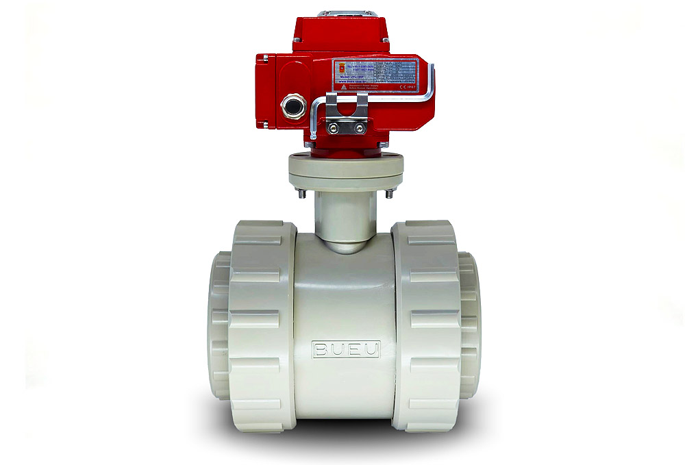 Conjunto Bueu de válvula esfera com atuador elétrico — exemplo da linha de válvulas automatizadas