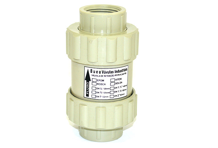 Válvula de retenção vertical Bueu com indicação do sentido de fluxo
